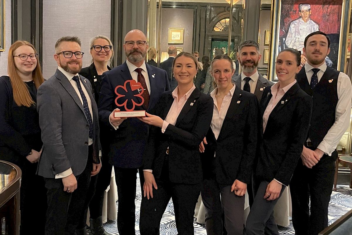 Front of house staff receiving The Michelin Welcome and Service Award